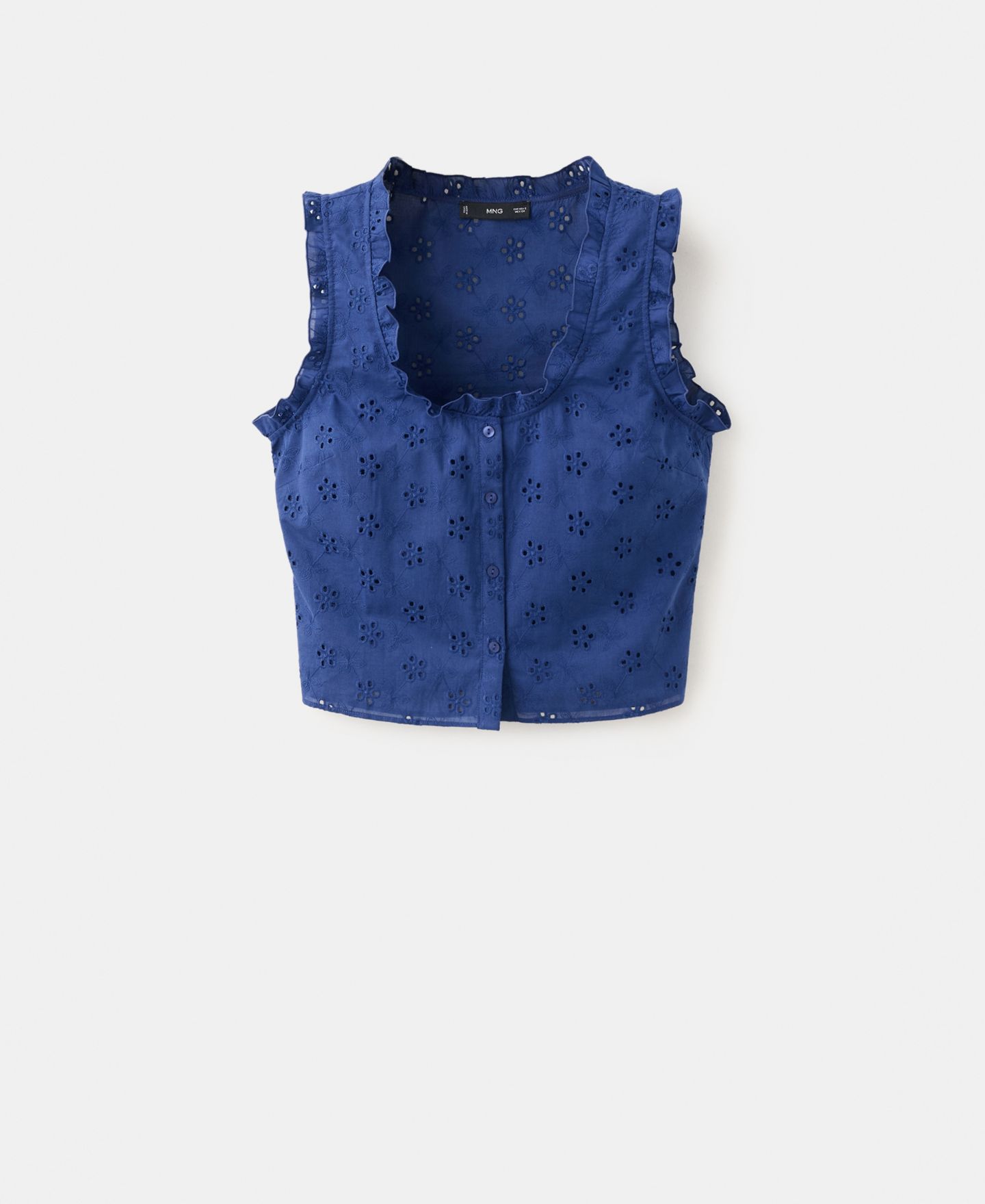 Женская блузка Mango Openwork Embroidery Cotton, цвет: Чернильный синий — фото 1