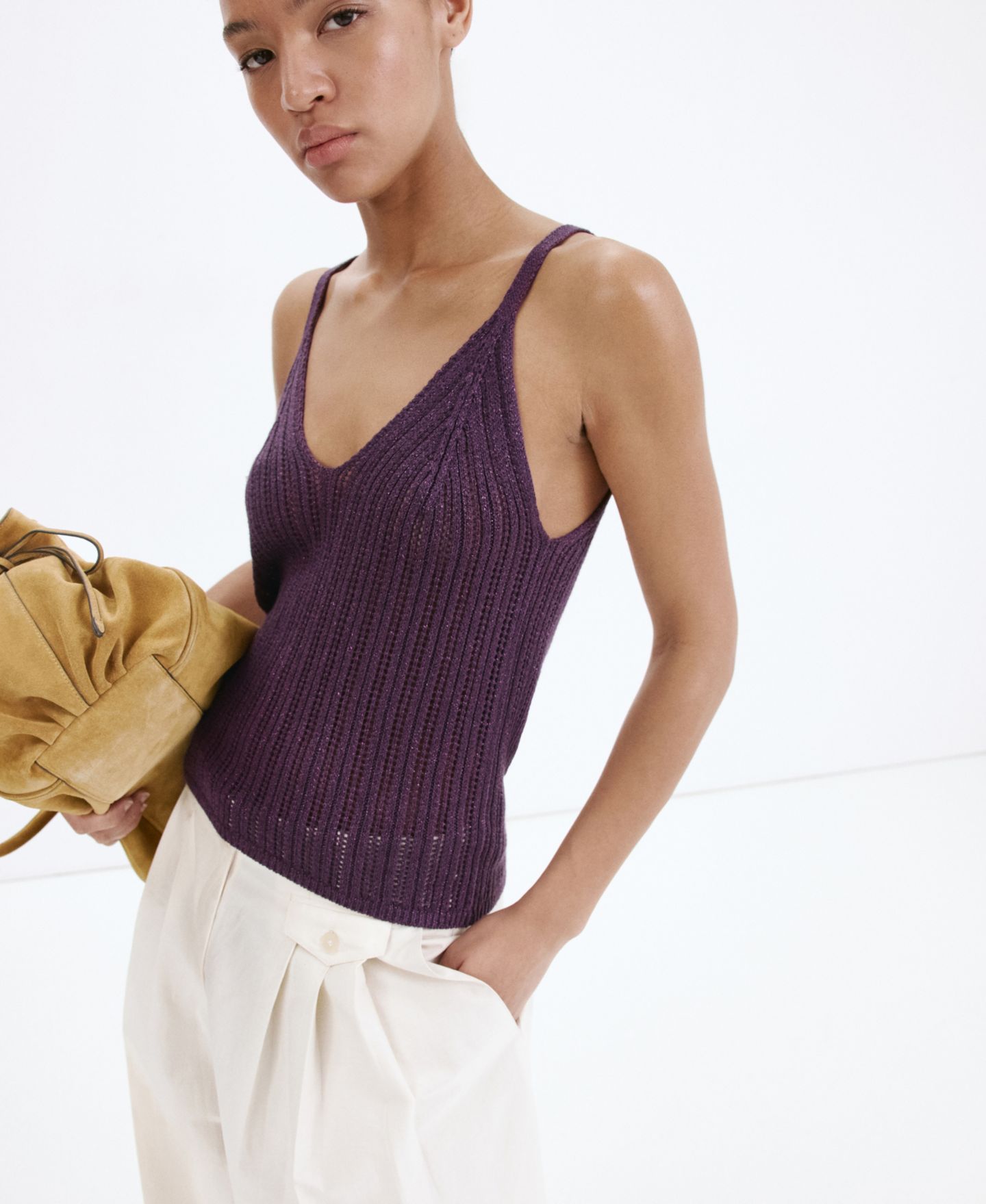 Женский топ Mango Metallic Openwork Knit, цвет: Фиолетовый — фото 6