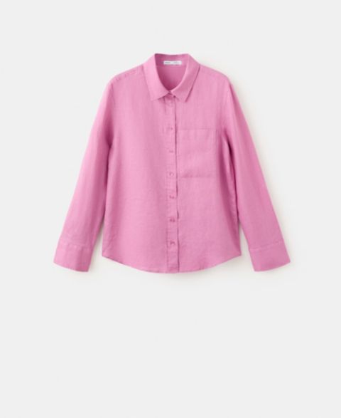 Женская рубашка Mango Pocket Linen, цвет: Розовый