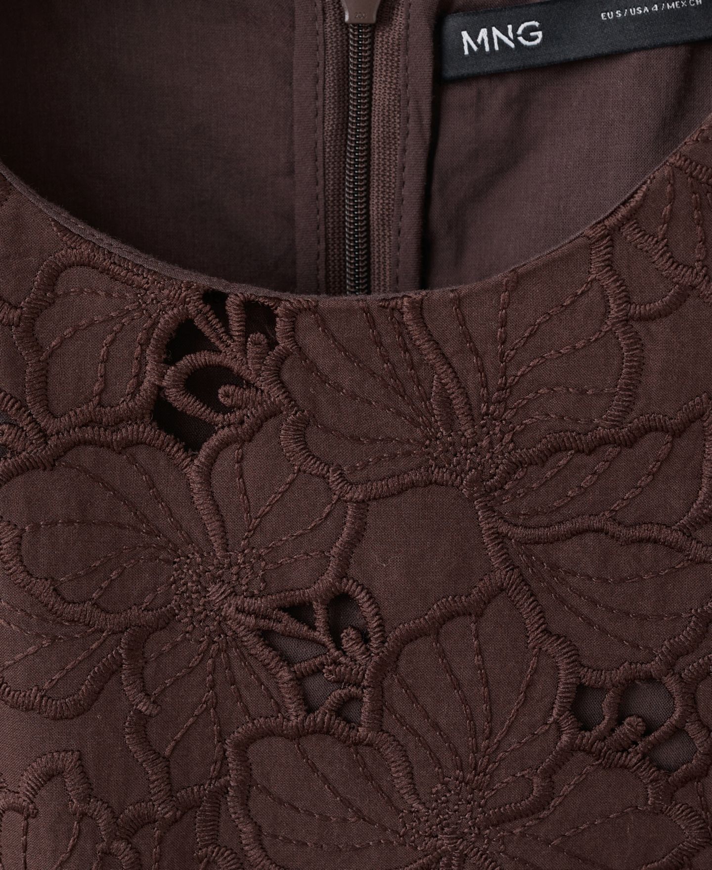 Женское платье Mango Cutwork Embroidery Short, цвет: Коричневый — фото 5