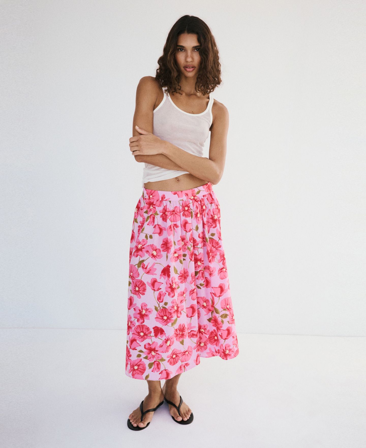 Женская юбка MANGO Cotton Midi, цвет: Розовый — фото 2