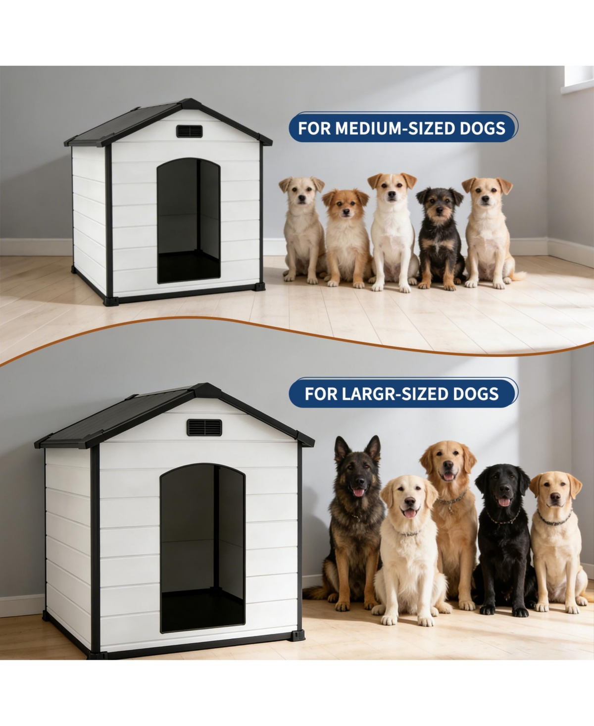 homfan Heavy Duty Waterproof Dog House, Plastic Kennel with Raised Floor, Hidden Vents, Easy Assembly