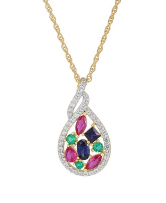 Multi-Gemstone (1-7/24 ct. t.w.) Pendant Necklace in 14k Yellow Gold-Plated Sterling Silver
