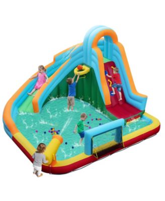 Inflatable Water Slide Park 6-in-1 Giant Bounce House Long Slide Splash Pool