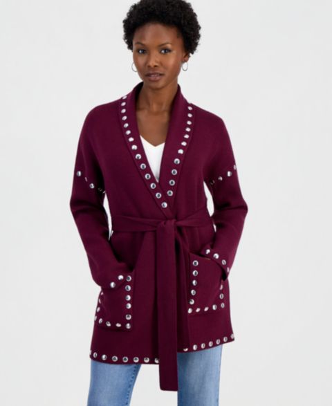 Женский кардиган I.N.C. International Concepts Petite Studded Belted, цвет: Ягодный винный