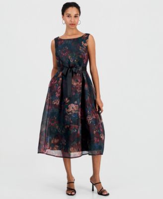 Women's Floral-Print A-Line Midi Organza Dress