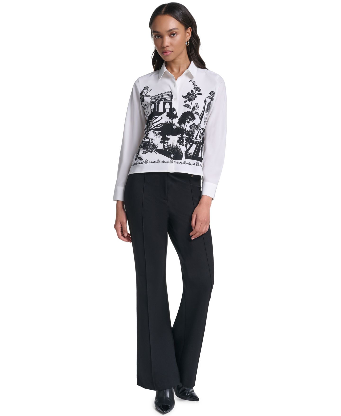 Женская блузка KARL LAGERFELD PARIS Petite Collared Button-Front Blouse, цвет: Мягкий белый — фото 2
