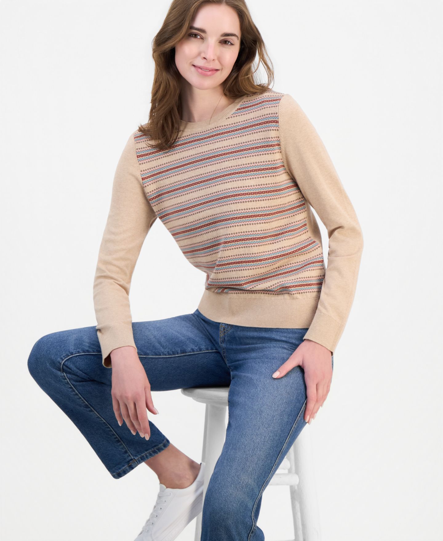 Женский свитер Nautica Fair Isle Stripe, цвет: Светлый меланжевый палевый — фото 3