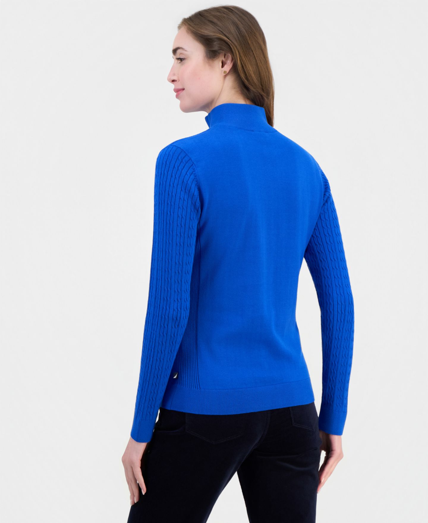 Женский свитер Nautica Cable-Knit Half-Zip Mock-Neck, цвет: Синий — фото 2