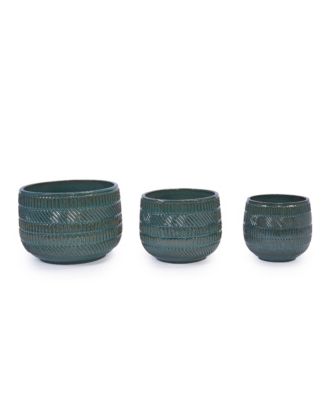 Handmade Deep  Glazed Ceramic Planter Textured Pattern, for Succulents & Herbs Indoor/Outdoor Shelf & Table Use