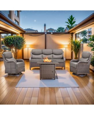 4 Piece Outdoor Patio Furniture Sets with Fire Pit Table,Wicker Sectional Sofa with Patio Swivel Chairs,6 Inch Thick Cushion