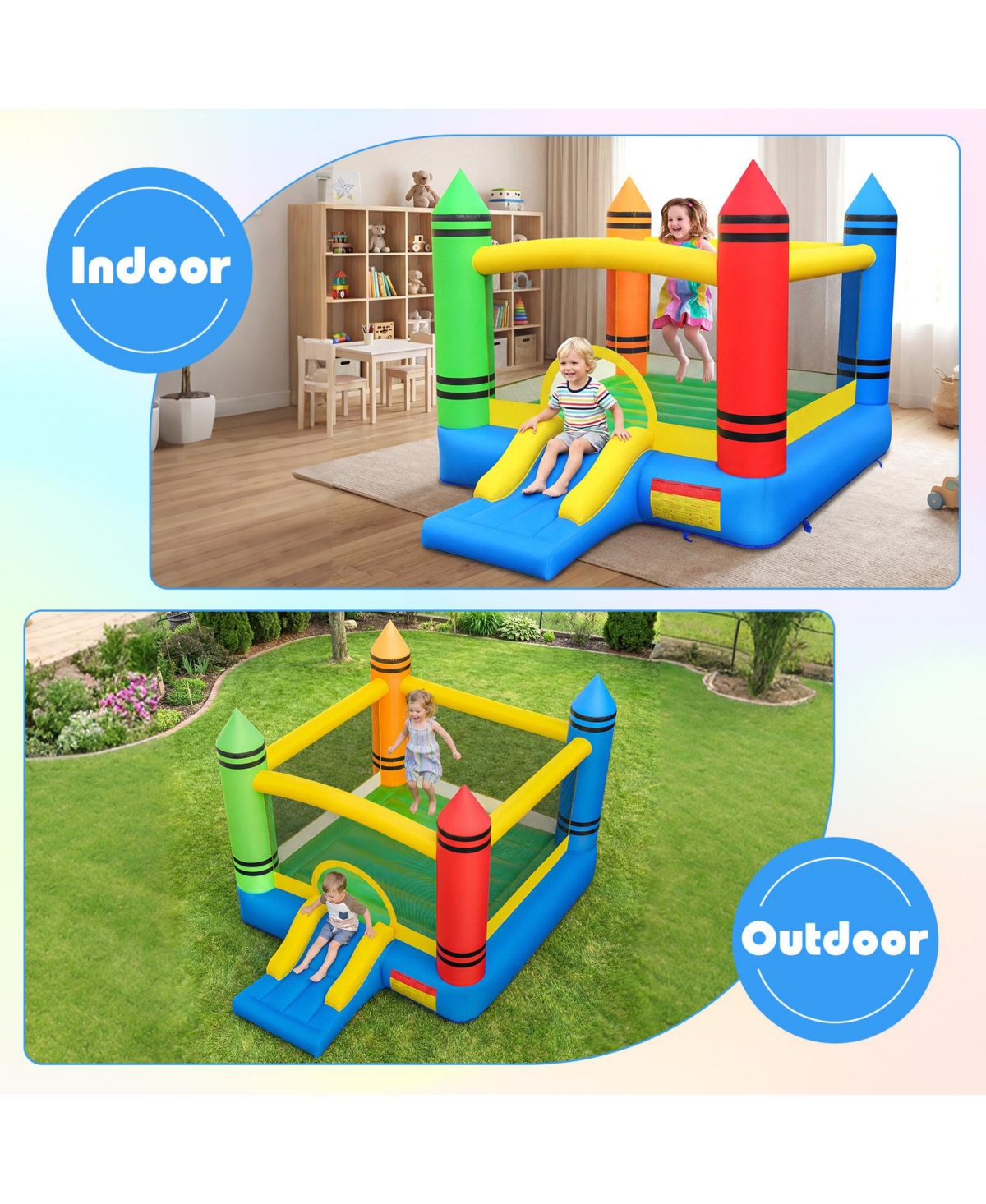 Gymax Inflatable Bounce House With Slide and Large Jumping Area 550W Blower for Backyard