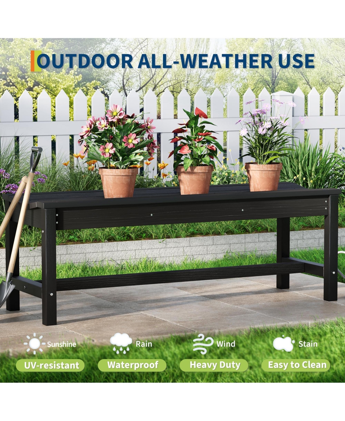 homfan Outdoor Bench with Curved Seating - Hdpe 2-Person Backless Holds up to 800 lbs, Weatherproof Garden for Porch, Patio, Park