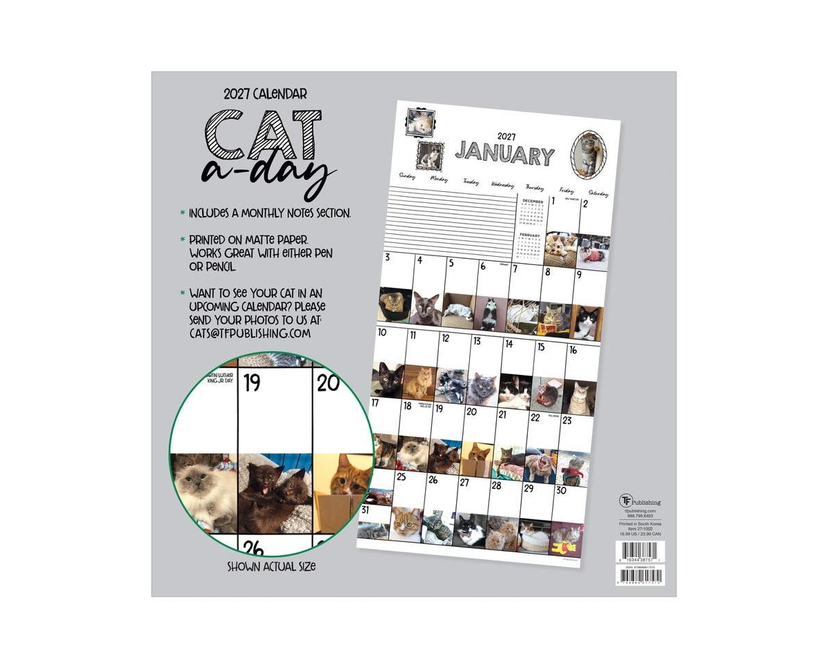 Tf Publishing Paper Goods 2027 Cat-a-Day Wall Calendar