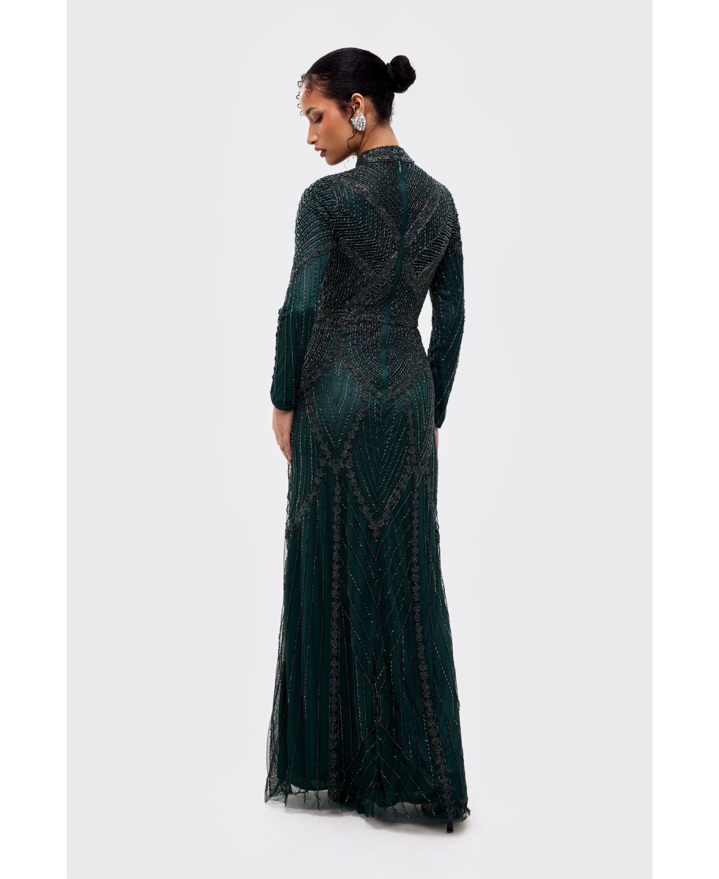 Женское платье Maryisa Modest Abstract Embellished Sequin Maxi, цвет: Бирюзовый зелёный — фото 3