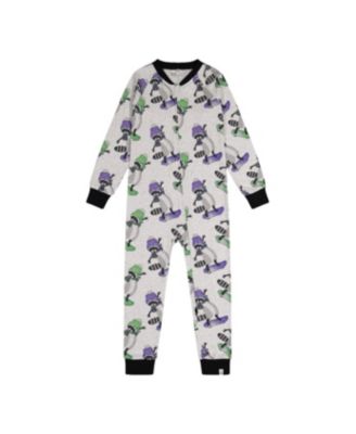 Little Boys 6-12 Cotton One Piece Pajama Beige Raccoon Print