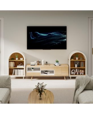Set of 2 Woodgrain 3-Tier Elegant Arched Top Storage Bookcase