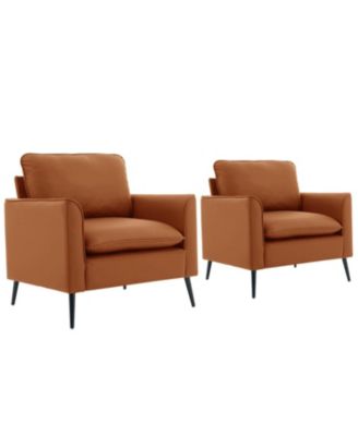 Modern Accent Living Room Chairs Set of 2, PU Leather fabric, Upholstered Arm Chair, for Living Room/Lounge/Office/Reception