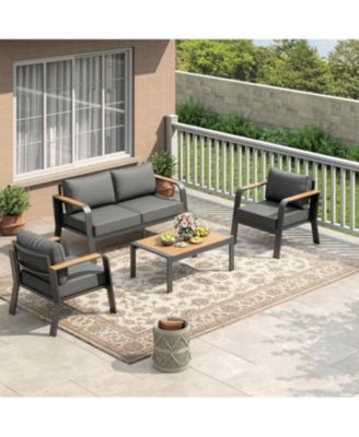 4 Seats Outdoor Patio Furniture Set, Patio Conversation Set with Coffee Table for Poolside Balcony Deck