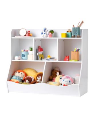 5-Cubby Wooden Kids Storage Cabinet Multi-Grid Toy Bookshelf Rounded Edge Safe Children Room Furniture