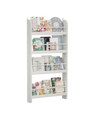 4-Tier Wall-Mounted Kids Bookshelf Anti-Tip Design High Safety Space-Saving Nursery Toy Book Organizer