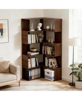 66-Inch 6-Tier Corner Bookshelf L-Shaped Open Storage