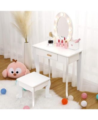 Toddler Lighted Vanity and Stool Set, Girls’ Perfect Gift Makeup Pretend Play Table