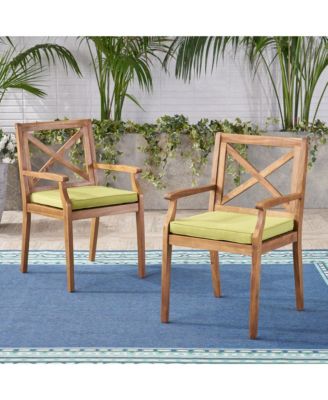 2Pieces  Outdoor Dining Chairs with Cushions Acacia Wood Patio Chairs