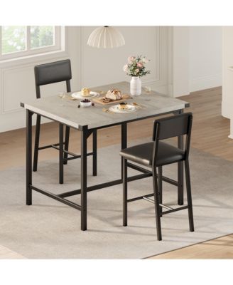 Dining Table Set with 2 Stools Counter Height Table with Metal Frame and Footrest, Compact Design for Kitchen, Apartment or Small Dining Area
