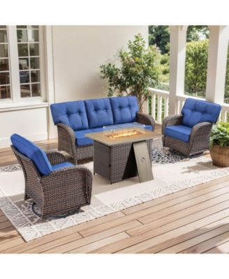 Patio Wicker Furniture Set with Fire Pit Table, 4Pieces  PE Rattan Conversation Set with Outdoor Fire Table