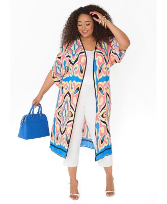 Plus size Abstract Print Open Front Women's Duster
