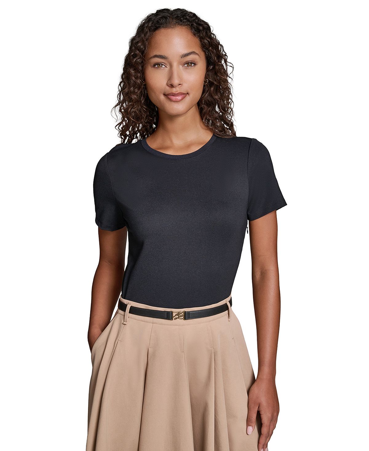 KARL LAGERFELD PARIS Women's Belted Jersey Midi Dress view 3 — MAYCSS fashion products