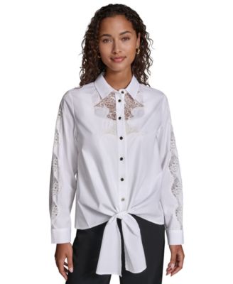 Women's Cotton Poplin Button-Front Blouse