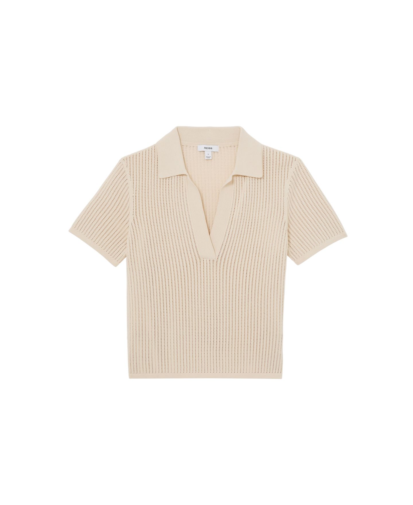 Женский топ REISS Open-Stitch Knitted Polo, цвет: Слоновая кость — фото 5
