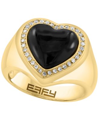 Onyx (2mm) & Diamond (1/8 ct. t.w.) Ring in 14k Gold over Silver