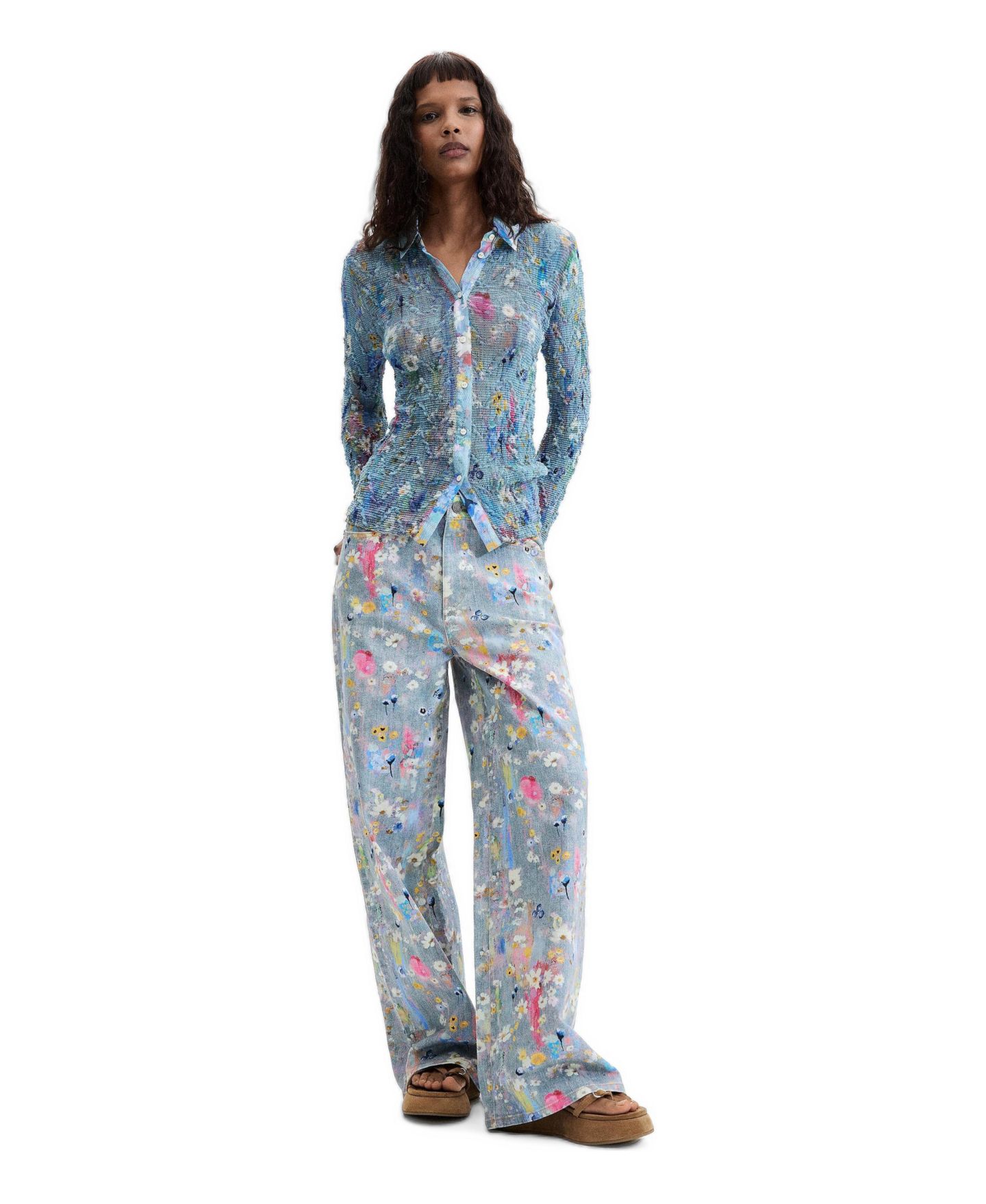 Женская рубашка Desigual Floral print, цвет: Серый — фото 2