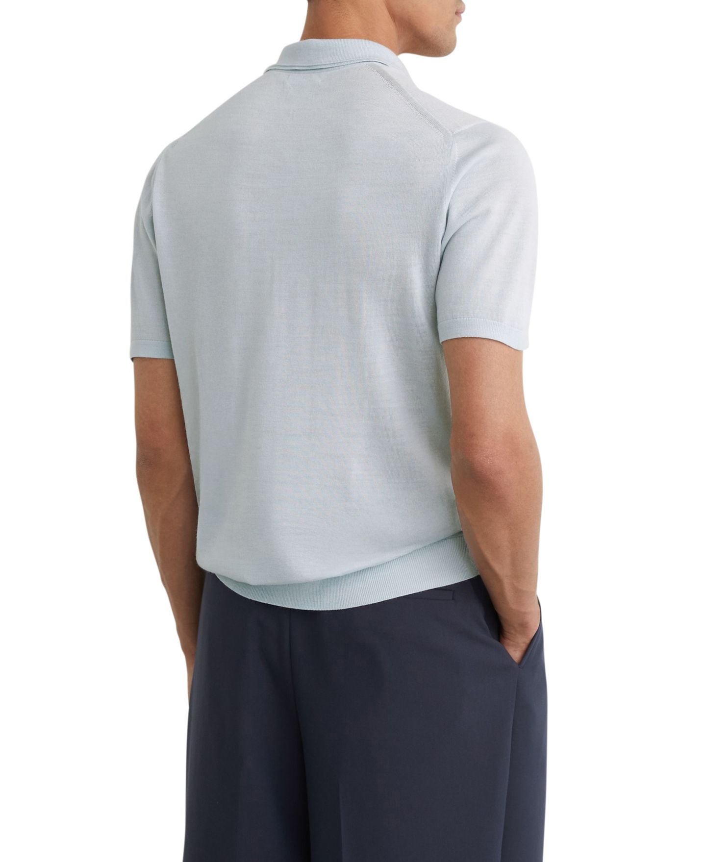 Мужское поло REISS Duchie Open Collar Merino Wool Polo Shirt, цвет: Синий, вариант 1 — фото 4