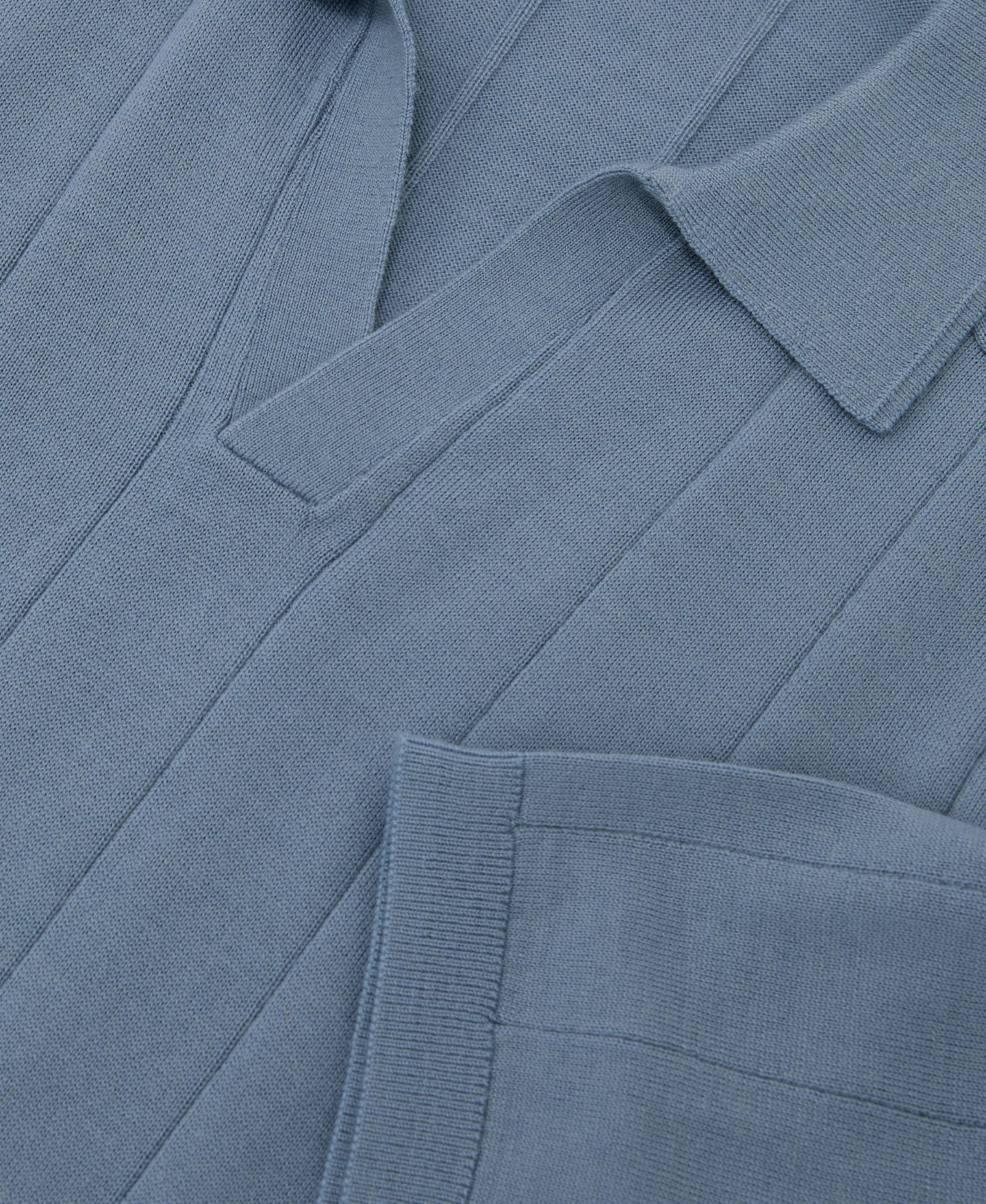 Мужская рубашка REISS Chelmsford Open Collar Wide Rib Merino Wool Jumper Polo Shirt, цвет: Синий — фото 4