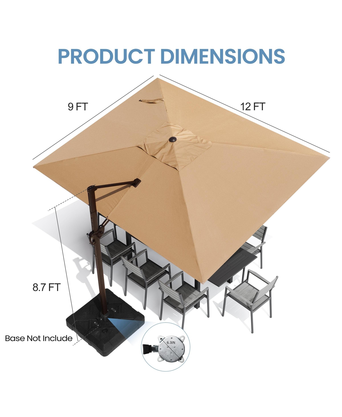 Pellebant Outdoor Patio 9 X 12Feet Aluminum Cantilever Umbrella