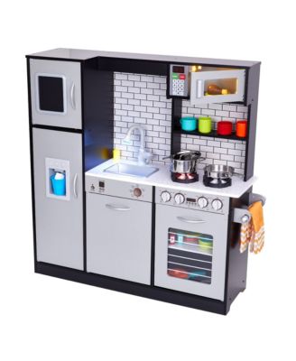 Premium Kids Kitchen Set, Wooden Pretend Play Kitchen with Sounds and Accessories