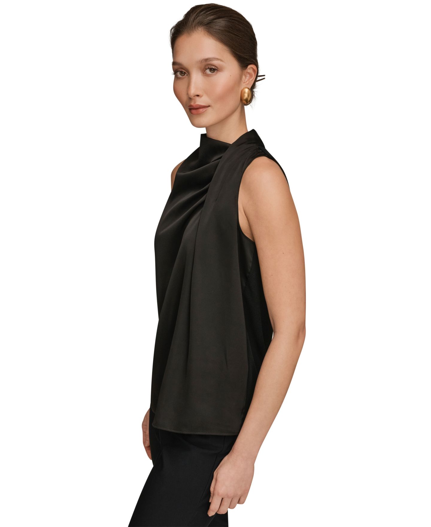 Женская блузка Donna Karan New York Sleeveless Twist-Front Drape Blouse, цвет: Чёрный — фото 3