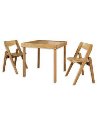Stackmore Juvenile Kids Folding 3 Piece Wood Table and Chair Furniture Set
