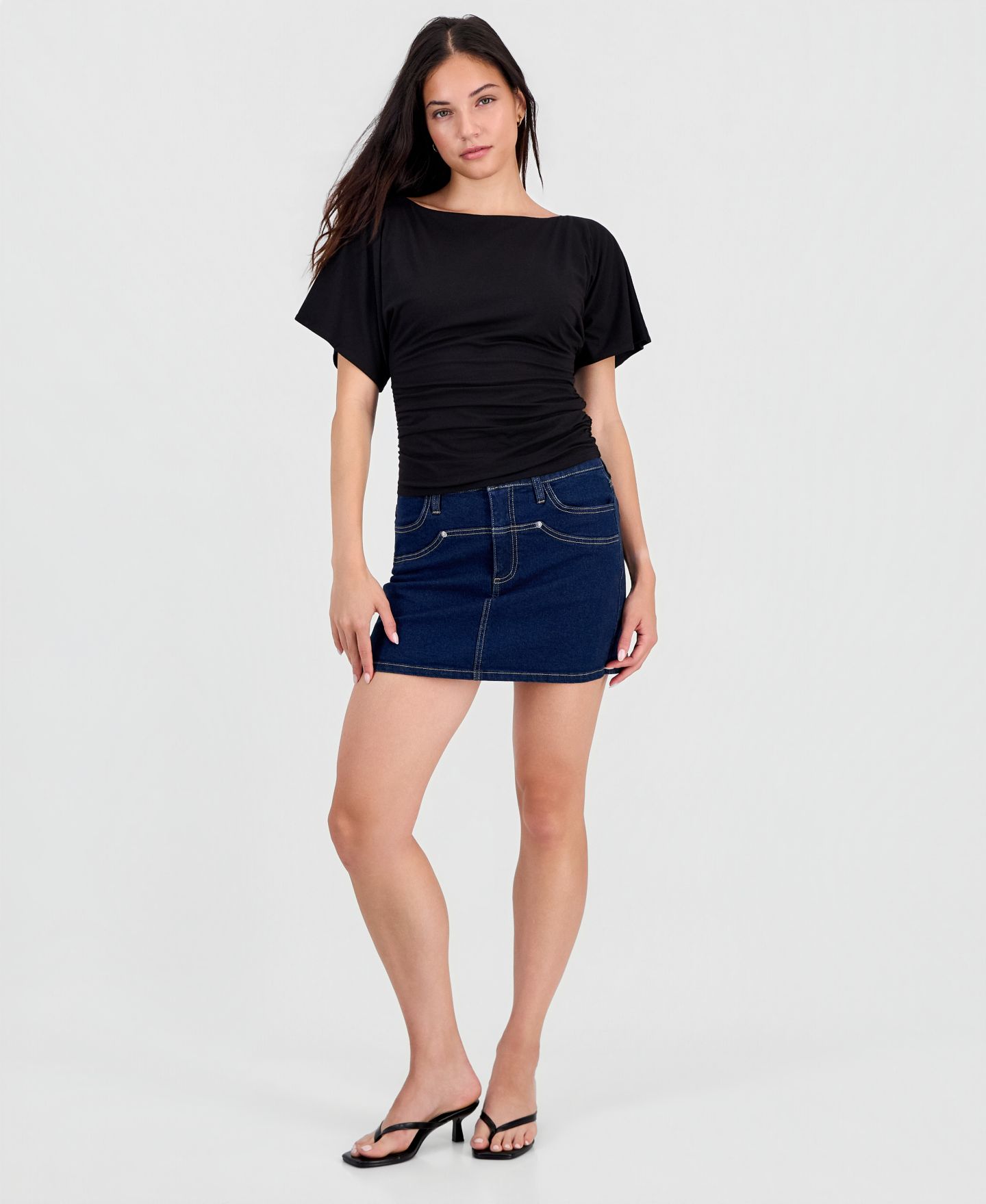 Женский топ Bar III Boat-Neck Flutter-Sleeve Top, цвет: Чёрный — фото 2
