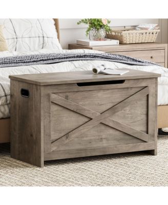 Spacious Wooden Storage Chest – 30 Inch Lift-Top Entryway Shoe Organizer Bench with Safety Hinge – Easy Assembly for Bedroom, Living Room