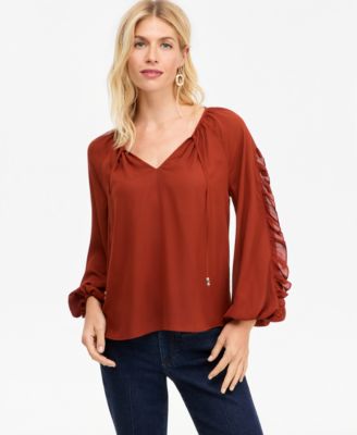 Women's Long-Sleeve V-Neck Ruffle Blouse