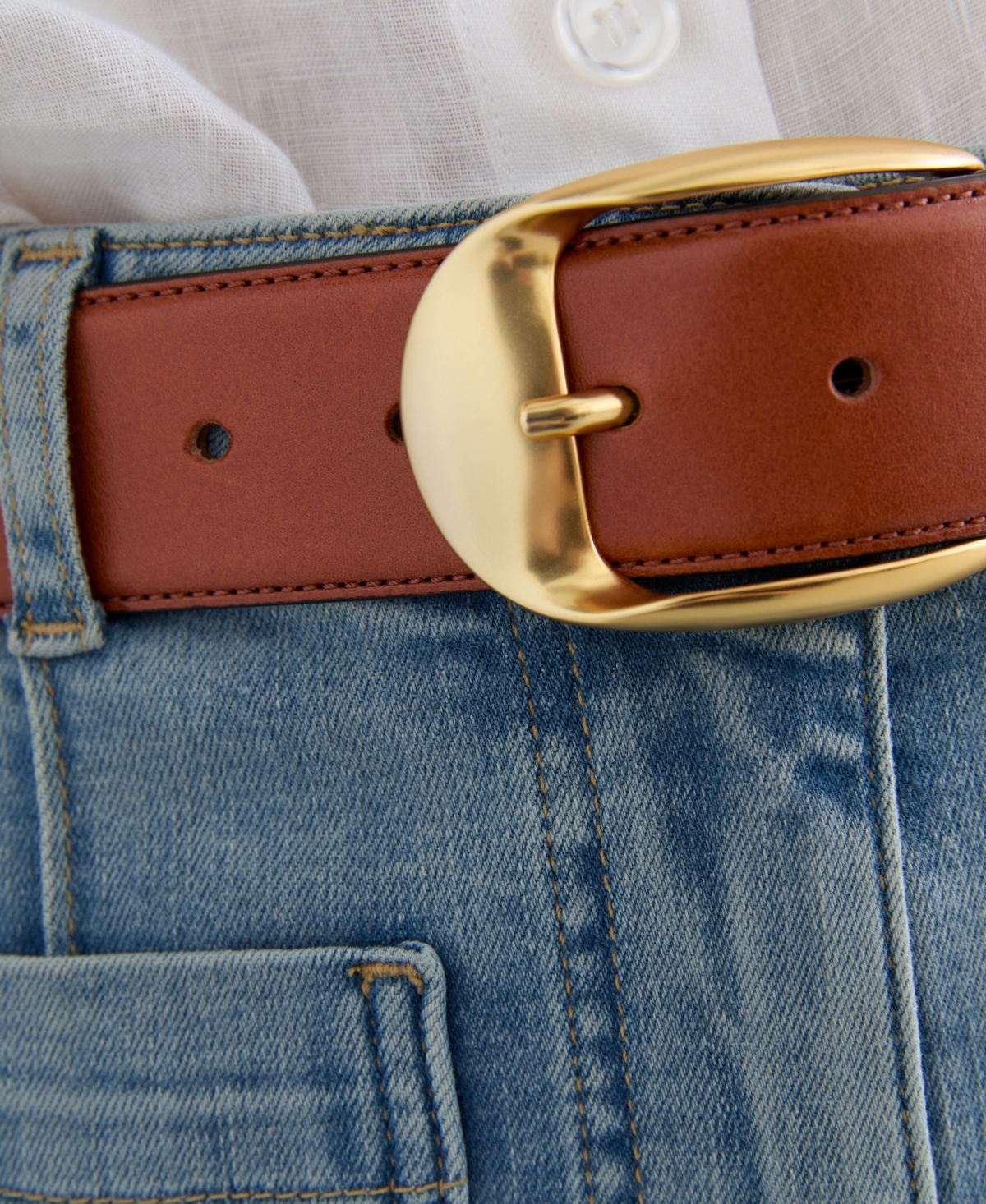 Reiss Women's Sammy Leather Round Gold Buckle Belt