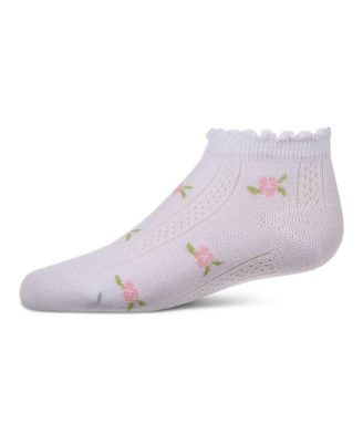 Baby Girl's Cotton-Rich Scallop-Trim Ankle Sock with Mini-Floral Pattern