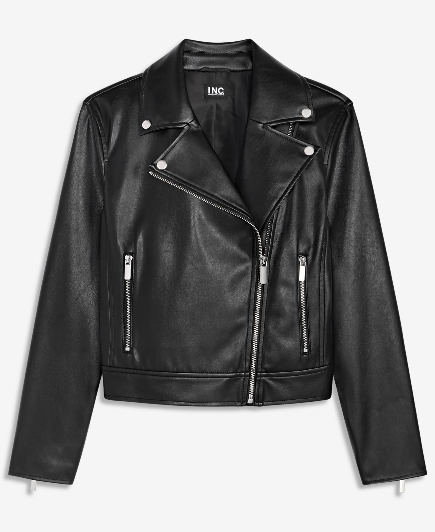 Женская куртка I.N.C. International Concepts Faux-Leather Moto, цвет: Глубокий чёрный — фото 5