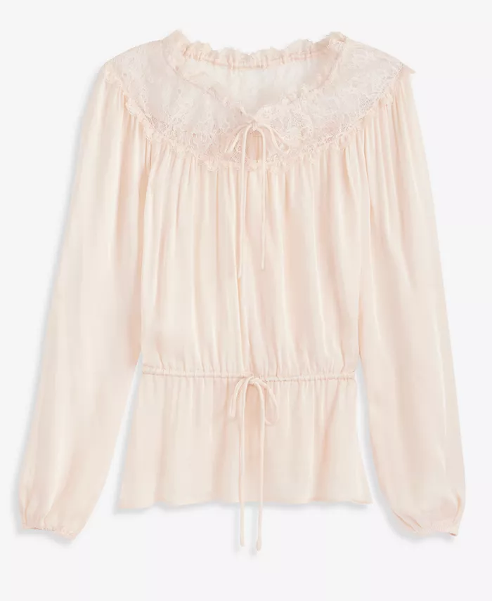 Women's Tie-Front Lace Blouse - thumbnail 9