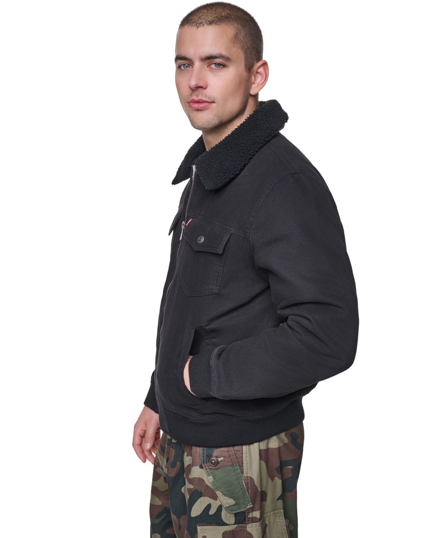Мужская куртка Levi's Sherpa Collar Western Bomber Aviator, цвет: Чёрный — фото 3
